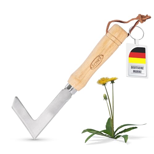 ECENCE Fugenkratzer, Unkrautstecher Edelstahl, Fugenmesser zum Entfernen von Moos & Unkraut, Unkrautkratzer mit Holzgriff, 23cm