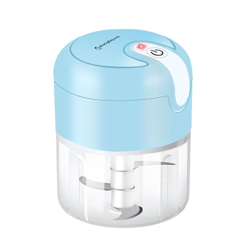 EASYSPEED Zerkleinerer Elektrisch Mini, 250ml, Gemüsezerkleinerer, USB-Aufladung, Tragbar Zerkleinerer für Fleisch,Babynahrung,Obs,Camping,Blau