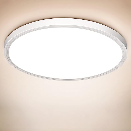 Deckenlampe LED Deckenleuchte Flach 18W - Weiß 4000K 1600LM IP44 Modern Ultra Dünn LED Badezimmer Lampe Badlampe Decke Küchenlampe für Bad Flur Schlafzimmer Balkon Wohnzimmer Küche Keller Rund Ø23CM