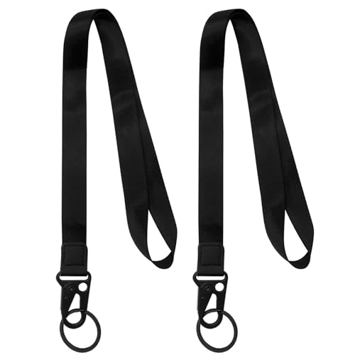 Mooshy 2 Stück Schlüsselband Schwarz Hohe Dichte ID Lanyard Halsriemen Schlüsselbund für Männer und Frauen Coole Lanyard mit Karabiner für Schlüssel Glatte Textur