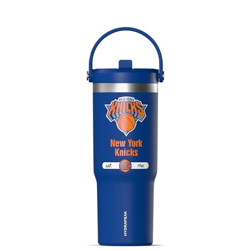 Hydrapeak x NBA Offiziell lizenzierte New York Knicks Nomad Tumbler mit Griff und Strohhalm-Deckel, auslaufsichere Edelstahl-Wasserflasche