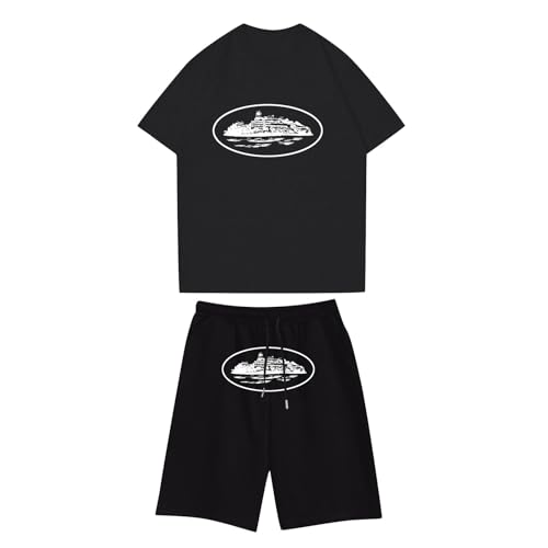 Corteiz Anzug Kinder Y2K Jogginganzug 2 Teilig Sommerzeit Leichte Trainingsanzug Sportanzug Tracksuit Unisex Jogging Anzug Set mit Kurze Ärmel und Kurze Hosen Corteiz Tracksuit Kinder