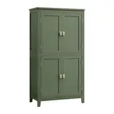 VASAGLE Badezimmerschrank, Badschrank, Küchenschrank mit 4 Türen, verstellbare Ablagen, 30 x 60 x 110 cm, waldgrün BBC552C01