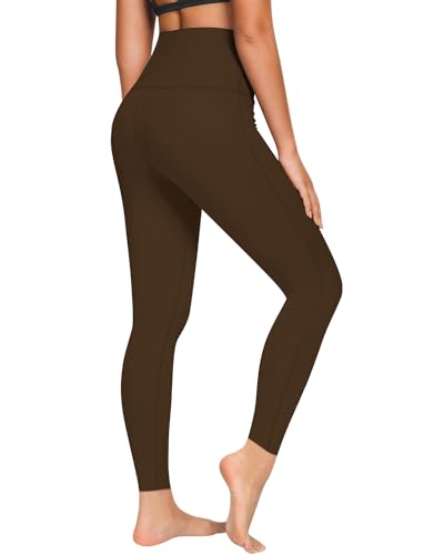 QUEENIEKE Yoga Hosen Damen-hohe Taillen Yoga Leggings mit Tasche Trainings Strumpfhosen für Laufen Fitness Geröstetes Braun, L