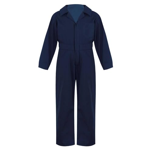 Sywiyi Arbeitsoverall Kinder Jungen Baumwolle Overall Jumpsuit Schutzanzug Arbeitskombi mit Zipper Revers Blaumann Outfit Dunkelblau 158-164