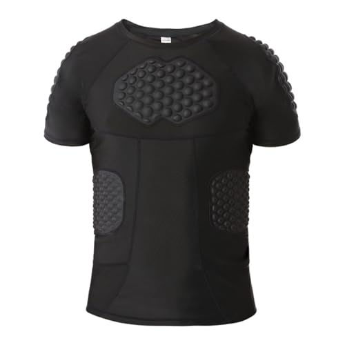 Hotfiary Herren gepolstertes Kompressions Shirt für Fußball Paintball Baseball Basketball, 6-Pads Kurzarm Fußball Rippe Brustschutz, Fußball Schutzausrüstung Herzschutz Sternum Schutz