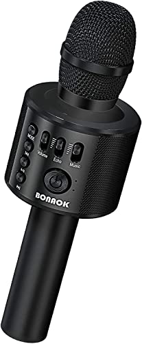 BONAOK Bluetooth Karaoke Mikrophon Erwachsene, Tragbares 3 in 1 Karaoke Mic, Handmikrofon Home Geburtstagsgeschenk Karaoke Mikrofon für iPhone, für Android, für PC, für Smartphone (Schwarz)