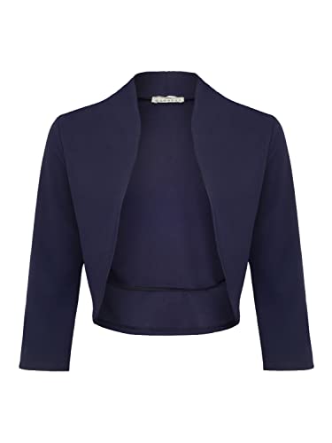 DANAEST Damen Bolero Festlich Strickjacke Elegant Schulterjacke 3/4 Ärmel Kurz Top (708), Grösse:M, Farbe:Blau