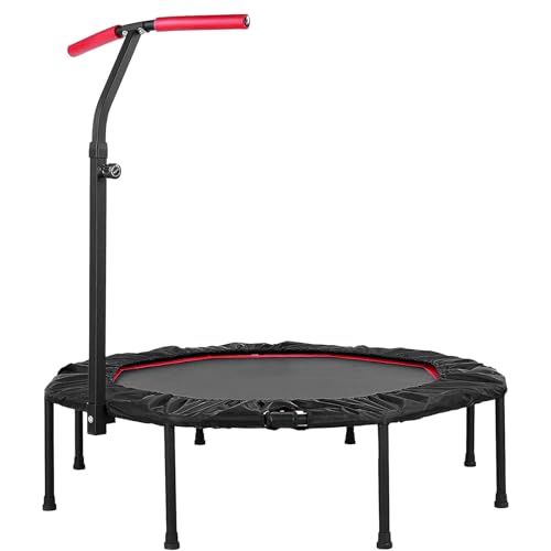 Leises Fitness Trampoline, Ø128cm Achteckiges Mini Trampolin Indoor/Outdoor, Elastischem Kordeldesign, Höhenverstellbaren Griffen, 150kg Belastbar für Erwachsene Jumping, Training, Rebounder