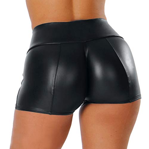 Dorical Damen Kunstleder Hohe Taille Shorts, Schwarz Sexy Hotpants Kostüm Basic pants Leggings Kunstleder-Optik Kurze Hose(Schwarz,X-Large)