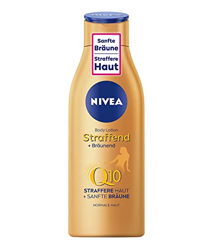 NIVEA Body Lotion Straffend + Bräunend Q10, Pflege für eine sanfte Bräune mit frischem Sommerduft, Hautpflege für straffere Haut in nur 10 Tagen (200 ml)