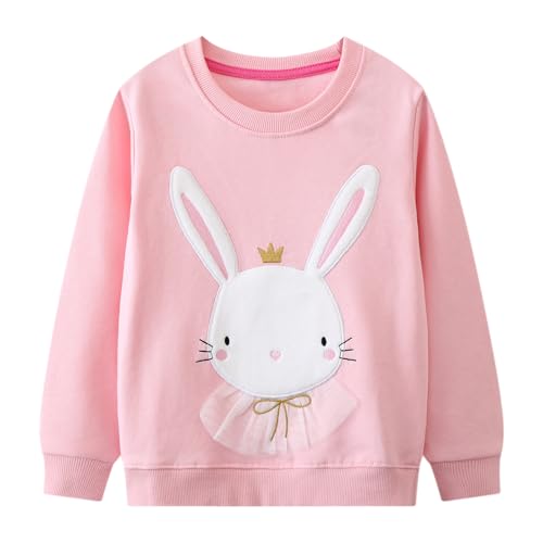 Dinopjs Mädchen Pullover Kinder Weihnachten Pullover Kleidung Osterhase Winter Warm Sweatshirts Baumwolle Langarm Kleines weißes Kaninchen im Hemd Patches & Stickmuster für 2-7 Jahre Kits