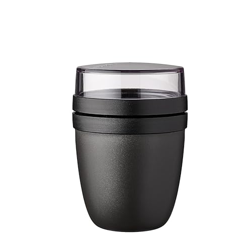 Mepal Müslibecher to go - praktischer Joghurtbecher - Unterteilung für Joghurt & Müsli - Geeignet für Gefrierschrank, Mikrowelle & Spülmaschine - 500 ml + 200 ml - Nordic Black