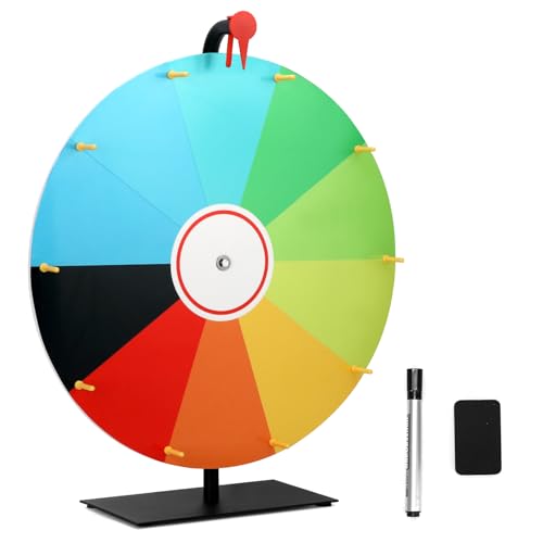 QWORK® 50cm Farbe Glücksrad mit Metallständer, 10 Slots, Tischplatte Rouletterad zum Reinigen Abwischen, für Lotto Spiel, Party-Event, Verkaufsförderung