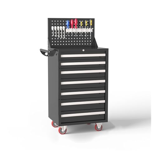 Werkzeugkasten Rollbare Werkzeugtruhe mit 7 Schubladen, multifunktionaler Werkzeugkasten mit Rollen, Werkzeug-Organizer-Box for Garage, Lager, Werkstatt, Reparaturwerkstatt Hardware-Toolbox(Schwarz)