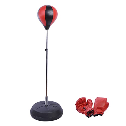 HOMCOM Punchingball Set Standbox Training Set 125/131/138/145cm höhenverstellbar mit 1 Paar Handschuhe 1 Pump Geeignet für Profis und Anfänger Schwarz+Rot