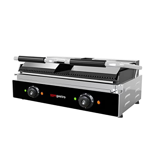 GGM Gastro Kontaktgrill - 3,6 kW - oben & unten gerillt - 230 V - Panini-Größe - Für den professionellen Gebrauch - Hitzebeständiger Griff - Ergonomisch perfekt geformt - Emaillierter Stahl - KGJ542