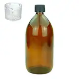 Devitre braune Glasflasche 1000 ml mit Deckel Messbecher und Beschriftungsetikett