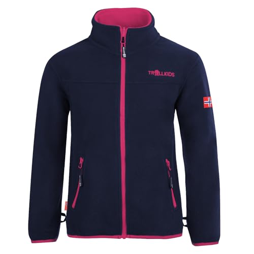 Trollkids Mädchen Oppdal XT Fleece Jacke, Marineblau/Magenta, Größe 128