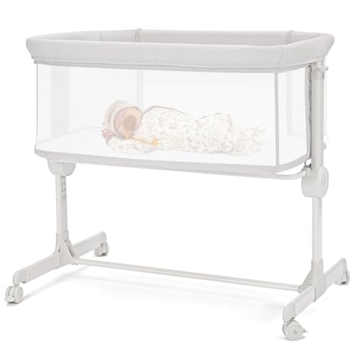 Growaystory Beistellbett Baby Bettseitiger Bassinet für Neugeborene Tragbarer Baby Bett mit Rädern Aufbewahrungskorb Matratze 7-Fach Höhenverstellbar Zustellbett (Silbergrau)