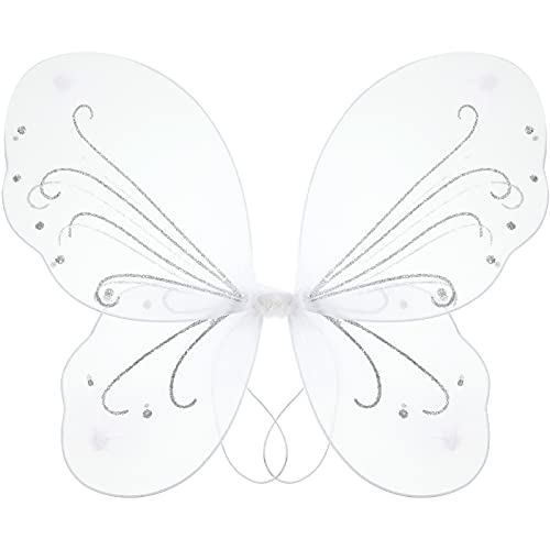 Glitzer Schmetterling Fee Flügel Mittlere Größe Weiße Schmetterling Engel Glitzer Feenflügel Engel Mädchen Damen Verkleidung Kostüm für Kleine Mädchen 3-8 Jahre Alt (16,1 x 13,4 Zoll)