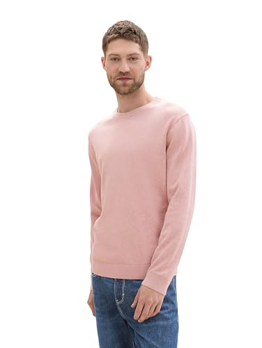 TOM TAILOR Herren Basic Crewneck Pullover aus Baumwolle, 36306 - Dusty Pink Melange, L