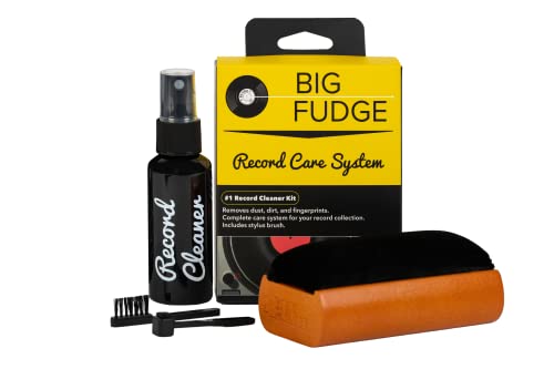 BIG FUDGE Professional Series Vinyl Record Cleaning Kit - 5-in-1- includes Velvet Vinyl Cleaner Brush, Cleaning Fluid, Stylus Gel, Brush for Velvet, Padded Storage Case