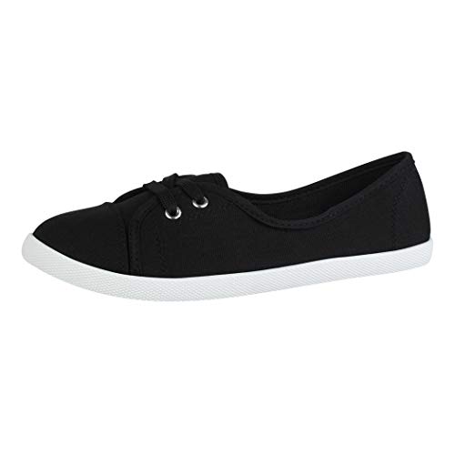 Elara Damen Ballerinas Sneaker Schnürer Chunkyrayan BD1413 Schwarz-41