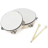 CHUIFAI 2 Stück Holz Tamburin, 6 Zoll und 8 Zoll Handheld Tamburin Holz Handtrommel mit Schlägel, Percussion Tambourine Instrument für Rhythmuslernen, Performance