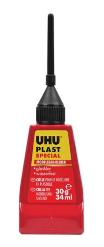 UHU Spezialkleber PLAST SPEZIAL, Für thermoplastische Verklebungen, ideal beim Modellbau, Flasche mit Feindosierspitze, 30 g