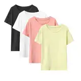 LiKing Mädchen T-Shirts Sommer Kurzarm Kinder Baumwolle Top Shirt Rundhals Sport Leichtgewicht Casual Basic Kurzarm Tshirts für Mädchen Kurzärmlige Basic T-Shirt-Oberteile 4er-Pack 134-140