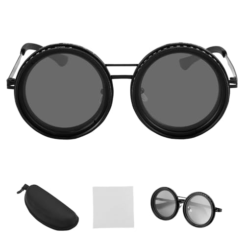 Verstellbare Sonnenbrille, 1-9 Gänge Rund Adjustable Sunglasses, Mit Nd-filterlinsen, UV-Schutz, Blendfrei, Stufenlos Verstellbaren Gläsern für Autofahren, Angeln, Wandern und Sport, Schwar