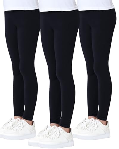 Charmi Mädchen Leggings Sport Baumwoll Hosen 3er-Pack Schwarz 134-140 (Herstellergröße 140)