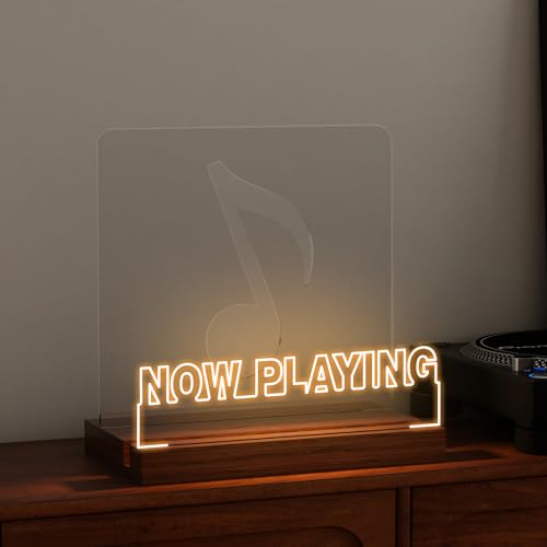 CoolGift Mart Now Playing Vinyl-Schallplattenständer, Beleuchten Sie schallplattenregal, Holz-Acryl-Display mit warmweißen Lichtern für Alben, Raumdekoration, für Vinyl-Liebhaber