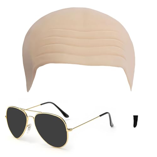 MUNSKT Cosplay Zubehör Cosplay Set Glatze Kopfhaut Kühle Sonnenaugen Kleines Stück Schwarz Fake Bart Herren Party Kostüm