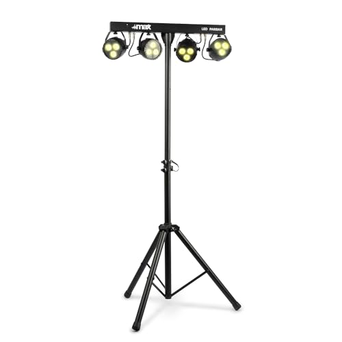 MAX LED Partybar 4 - Lichtanlage, Partybar, Disco Lichtorgel mit Stativ, 4x LED PAR DJ Lichteffekte, musikgesteuert, Fernbedienung, Discolicht Partylicht, Partybeleuchtung, DMX, Standalone-Betrieb