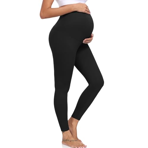 ACTINPUT Umstandsleggings Damen Blickdicht High Waist Umstandshose Elastisch Schwangerschaftsleggings Umstandsmode Leggings for Schwangerschaft(Schwarz,L)