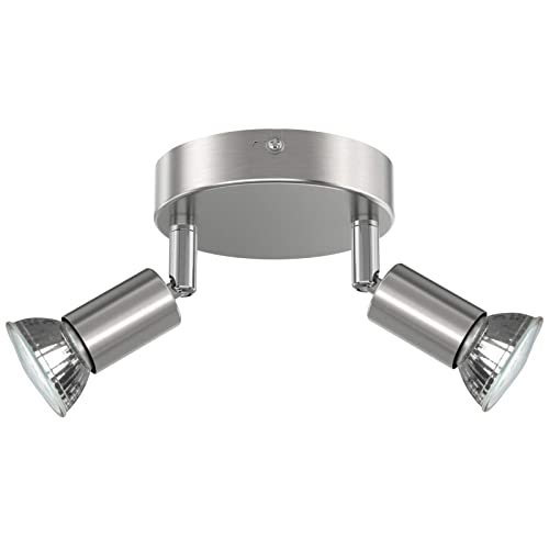 Creyer LED Deckenstrahler 2 Flammig, Schwenkbar Deckenleuchte, ø110mm (inkl. 2 x 4W GU10 Leuchtmittel, 400LM, Warmweiß) Modern Wohnzimmer Deckenspot, Rund LED Deckenlampe - Matte Nickel