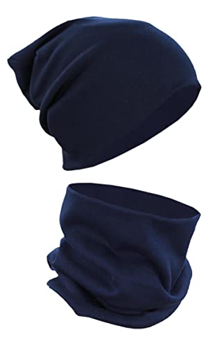 Alkato Unisex Beanie Mütze und Schal Set Uni, Farbe: Dunkelblau, Größe: Einheitsgröße