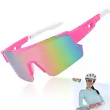 UVVRUR Polarisierte Sportsonnenbrille für Herren und Damen, UV400-Schutz, für Outdooraktivitäten wie Radfahren, Skifahren, Wandern (Pink)