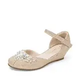 DREAM PAIRS Mädchen Prinzessin Schuhe Schulschuhe Flache Schuhe Kleiderschuhe Absätze niedrige Keilpumps mit Perlen und Strasssteinen,Size 32,Gold-Glitzer,SDFL2414K