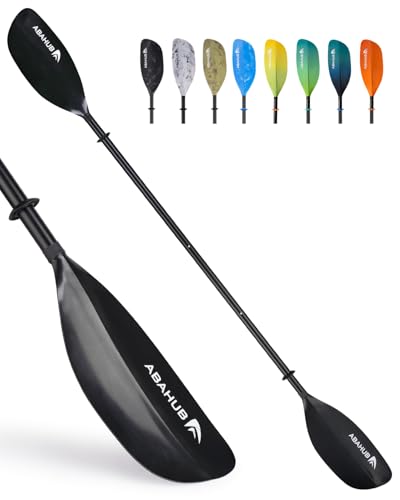 Abahub Kajak Paddel verstellbar 230cm bis 250cm 3teilig Doppelpaddel Schwimmende Kajakpaddel Bootsruder Kanuruder für Kajakfahren Aluminiumlegierungs Schaft Kunststoff Klingen Schwarz