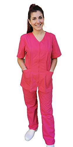 Arbeitskleidung für Damen, Sanitär, mit Reißverschluss, Kasack und Hose, Fuchsia, XX-Large