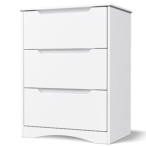 Bealife Kommode weiß, Schlafzimmerkommode mit 3 geräumigen Schubladen, Schrank mit Schubladen mit Kippschutz für Wohnzimmer, Schlafzimmer, Arbeitszimmer und Kinderzimmer, 82 x 60 x 40 cm