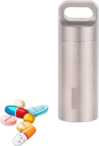 Tablet-Box, Reise-Pillendose, Schlüsselanhänger-Pillenhalter aus Titan, wasserdicht, tragbarer Pillenbehälter for den Außenbereich, EDC-Pillenetui, Metall-Reise-Pillendose, Medikamentenaufbewahrung, (