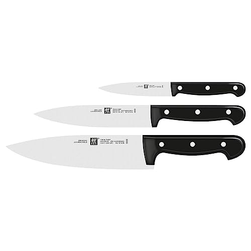 ZWILLING Twin Chef Messer-Set, 3-teilig (Spick-/Garniermesser 10 cm, Kochmesser 20 cm, Fleischmesser 16 cm), Rostfreier Spezialstahl/Kunststoff-Griff im Nietendesign, Schwarz