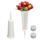 LdawyDE Grabvase mit Erdspieß, 2 Stück Friedhofsvase Kunststoff Grabvasen Friedhof Grab-vasen Vase mit 7cm Erdspieß Stecken für Höfe, Garten, Grab - Mit Blumenstrauß-Befestigungsbasis