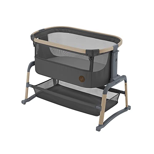 Maxi-Cosi Iora Air Beistellbett Baby, Co-Sleeper mit Allround-Netzgewebe, 0–6 Monate (9 kg), Schaukelmodus, 4 Neigungs- & 5 Höhenstufen, Leichtes Schieben, Leicht zu Tragen, 2 Räder, Beyond Graphite