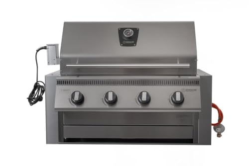 Einbau Gasgrill PremioGas XL III All in One – Edelstahl Einbaugrill mit Einfassung, Deckel und Drehspieß für Outdoor Küche Grillküche – Fettwanne mit Frontauszug – 4x5kW Brenner – Made in Germany