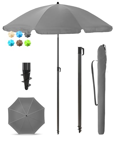 Menz Sonnenschirm Balkon + Sonnenschirmhülle - UV50+ Strandschirm 180 cm, Balkonschirm mit Knickfunktion, Gartenschirm, Sonnenschirm Strand - Fb. Anthrazit